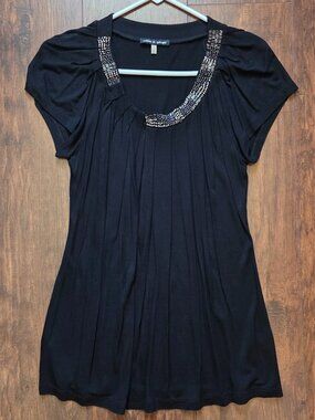 cable & gauge: Black short sleeve top, Black, Small